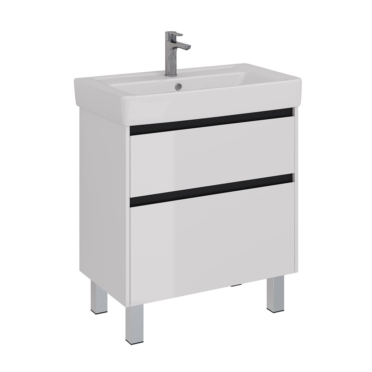 Тумба Lemark COMBI 80 см под 1 раковину, подвесная/напольная, 2 ящика, цвет планки: Чёрный, цвет кор