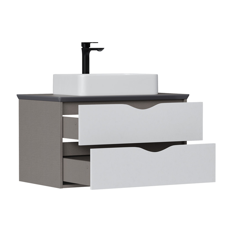 Тумба EQUIL Smile 80 под столешницу (80 120R 120L) подвесная 2 ящ. белый/лен антрацит