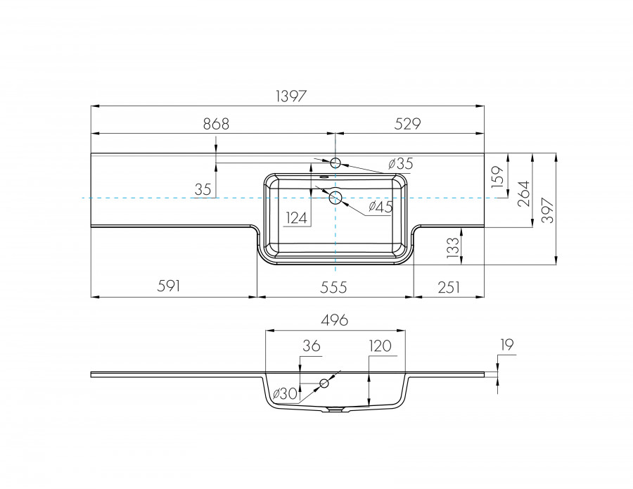 Раковина HOTEL B 140, правая, белая