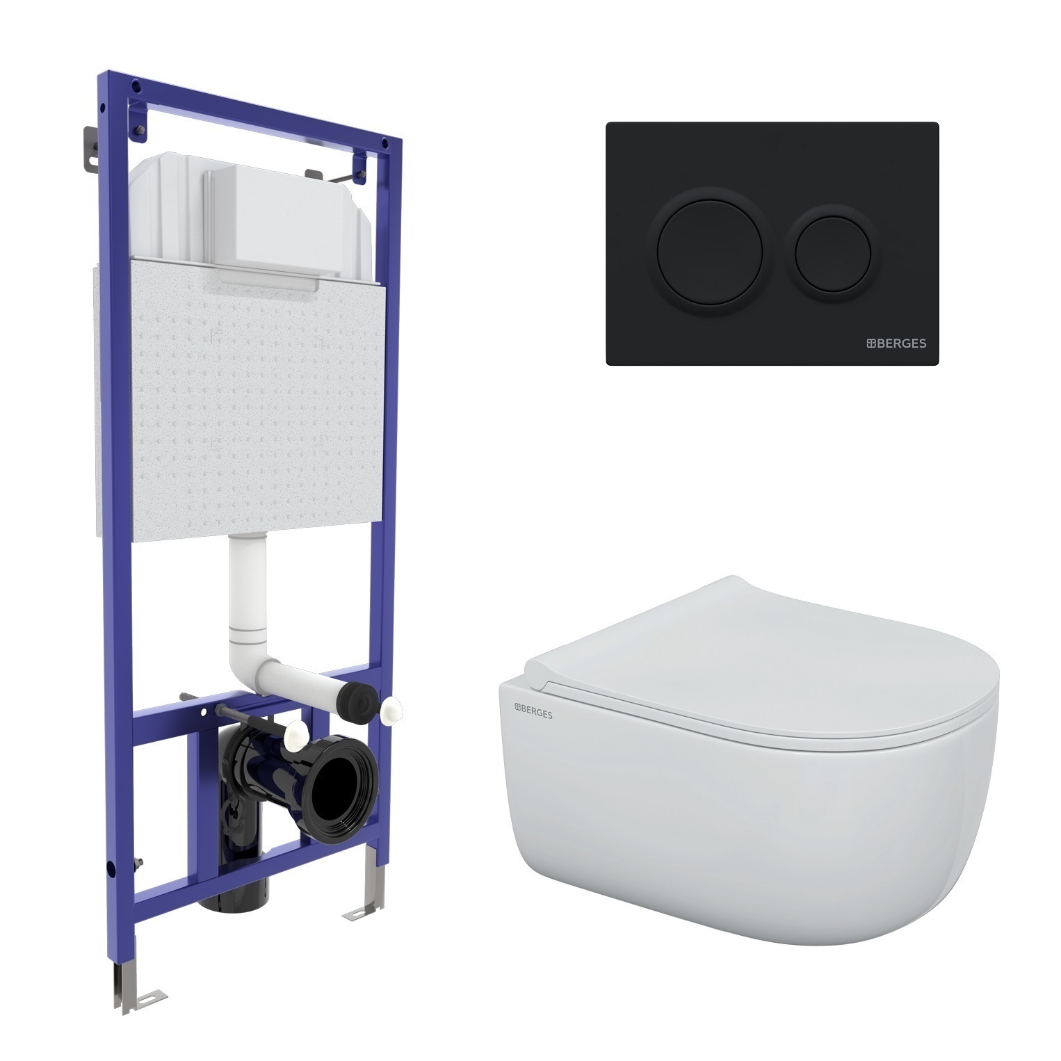 Комплект для монтажа  подвесного унитаза: инсталляция NOVUM525, кнопка O5 черная Soft Touch, унитаз 