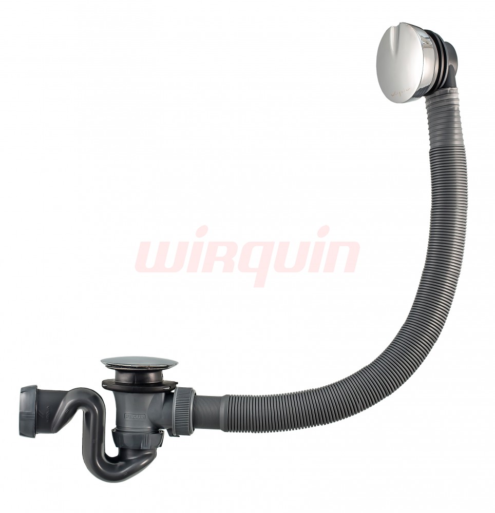 SB600 Сифон автомат для ванны, компактный, слив 62 л/мин, защита троса, самоцентр. прокладка, вентил