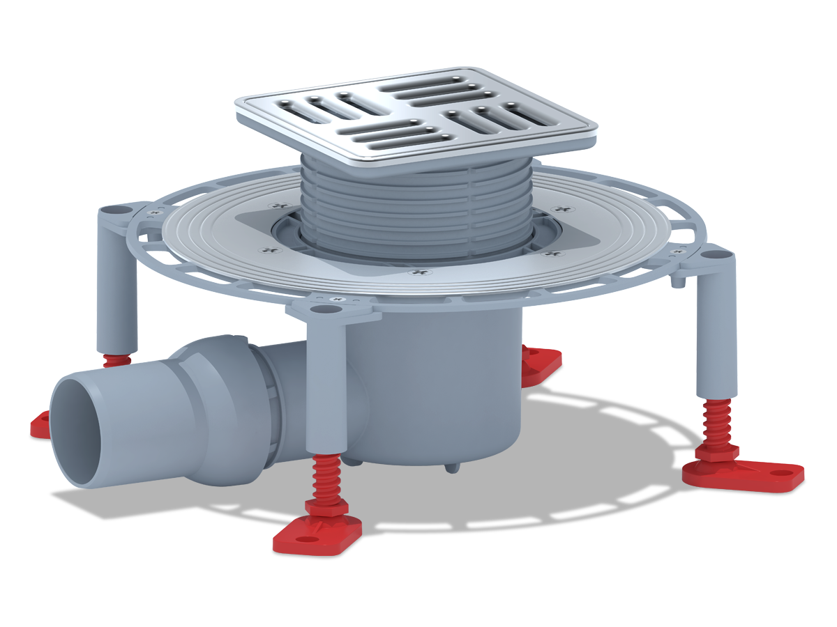 Трап для душа АНИ Пласт THZ5614M DN50 горизонтальный регулируемый с комбинированным затвором, с решёткой и обрешеткой из нержавеющей стали 120х120 мм