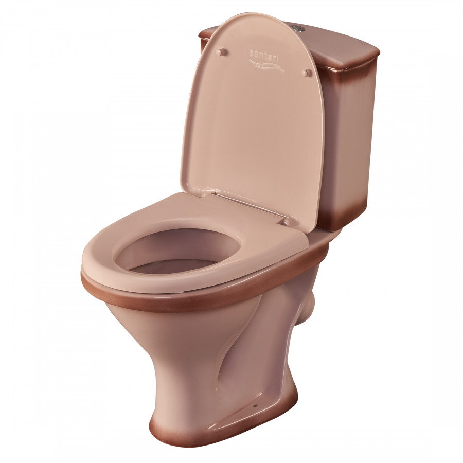 Унитаз-компакт "Вест" наклонный выпуск, с кнопочной арматурой и сиденьем, бежевый. SANTERI