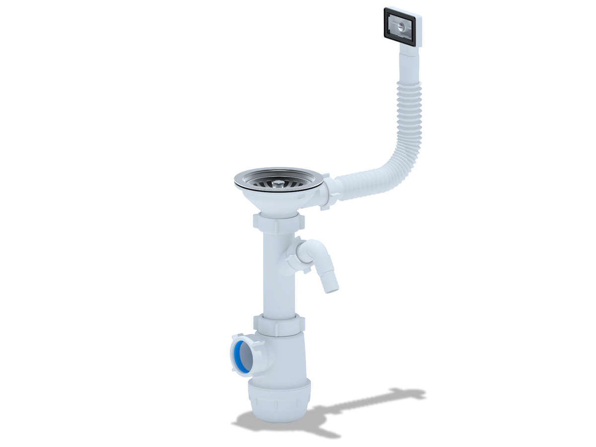 Сифон для мойки АНИ Пласт Грот A1045S 3 1/2 дюйма 40 с гибким переливом и отводом для стиральной машины