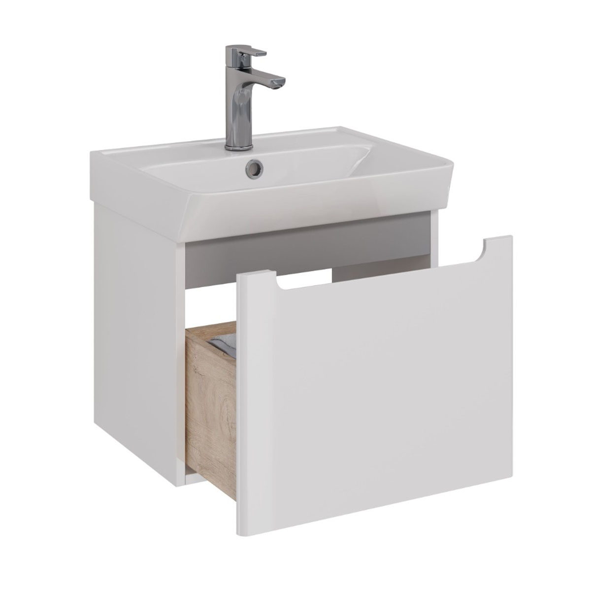 Тумба Lemark BUNO MINI 50 см под 1 раковину, подвесная, 1 ящик, цвет планки: Серый, цвет корпуса, фа