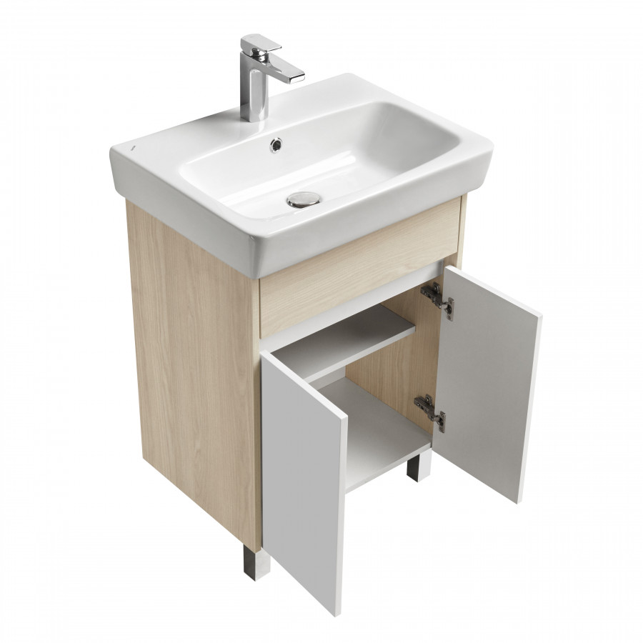 Тумба ВЕРДИ 60 Н, на ножках, белая, ясень фабрик (под раковину НЕО 60)