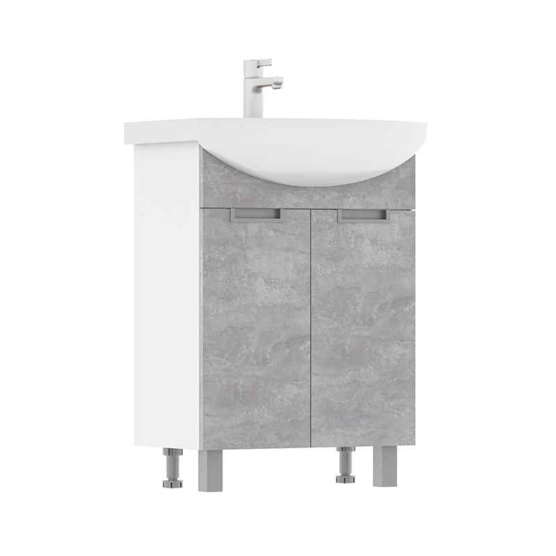 Тумба Vario 60, напольная, 2 дв., цемент/белый (под раковину Балтика 60), VOLNA