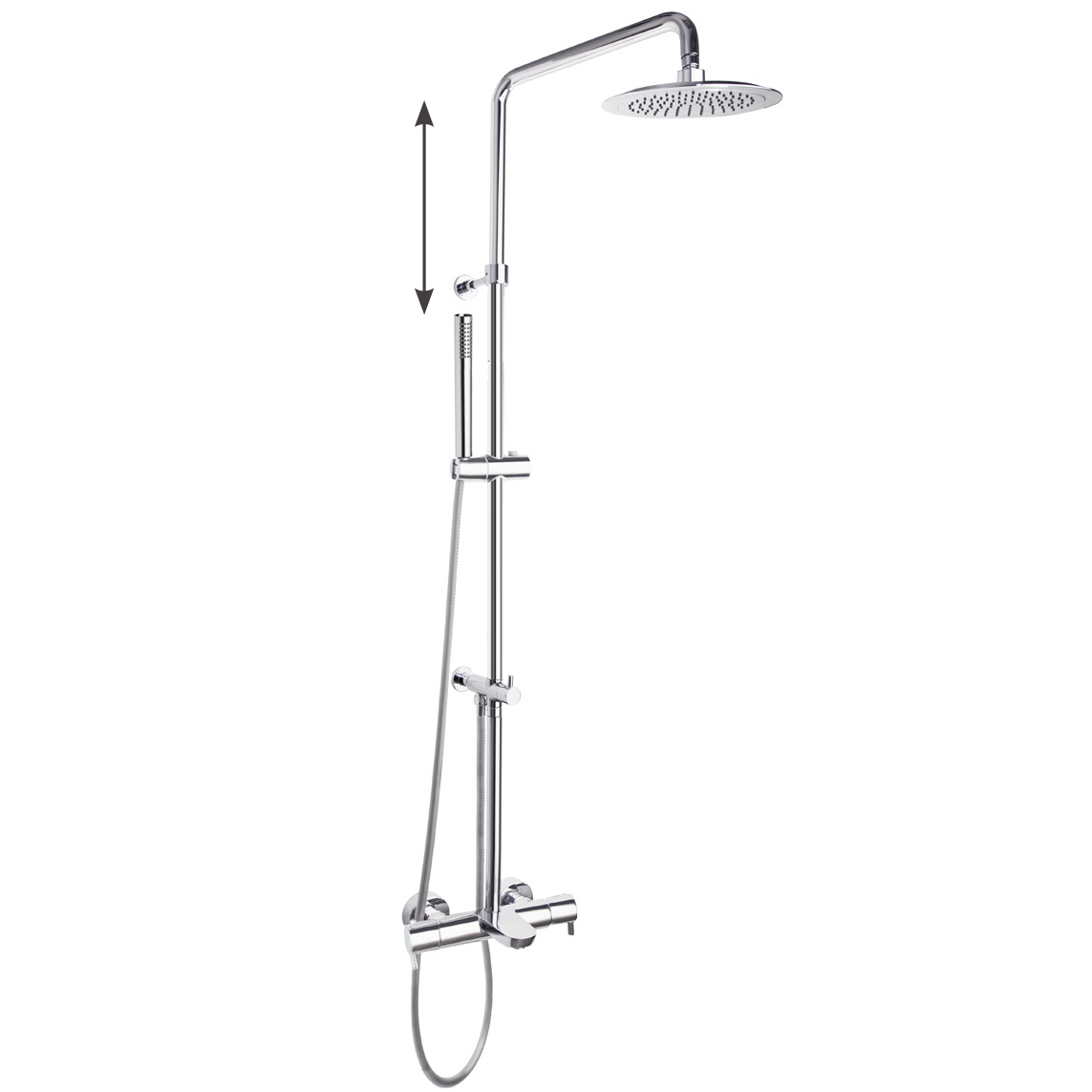 Душевая система наружнего монтажа с телескопическим тропическим душем и душевым комплектом DRAKO 335