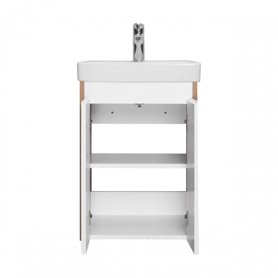 Тумба СКАНДИ DOORS 45, универс., 2 дв., белый глянец/дуб рустикальный (под раковину АДРИАНА 45)