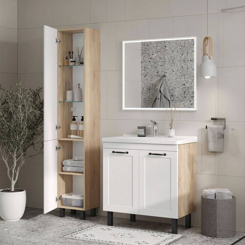 Пенал EQUIL Lago 35 напольный белый/дерево