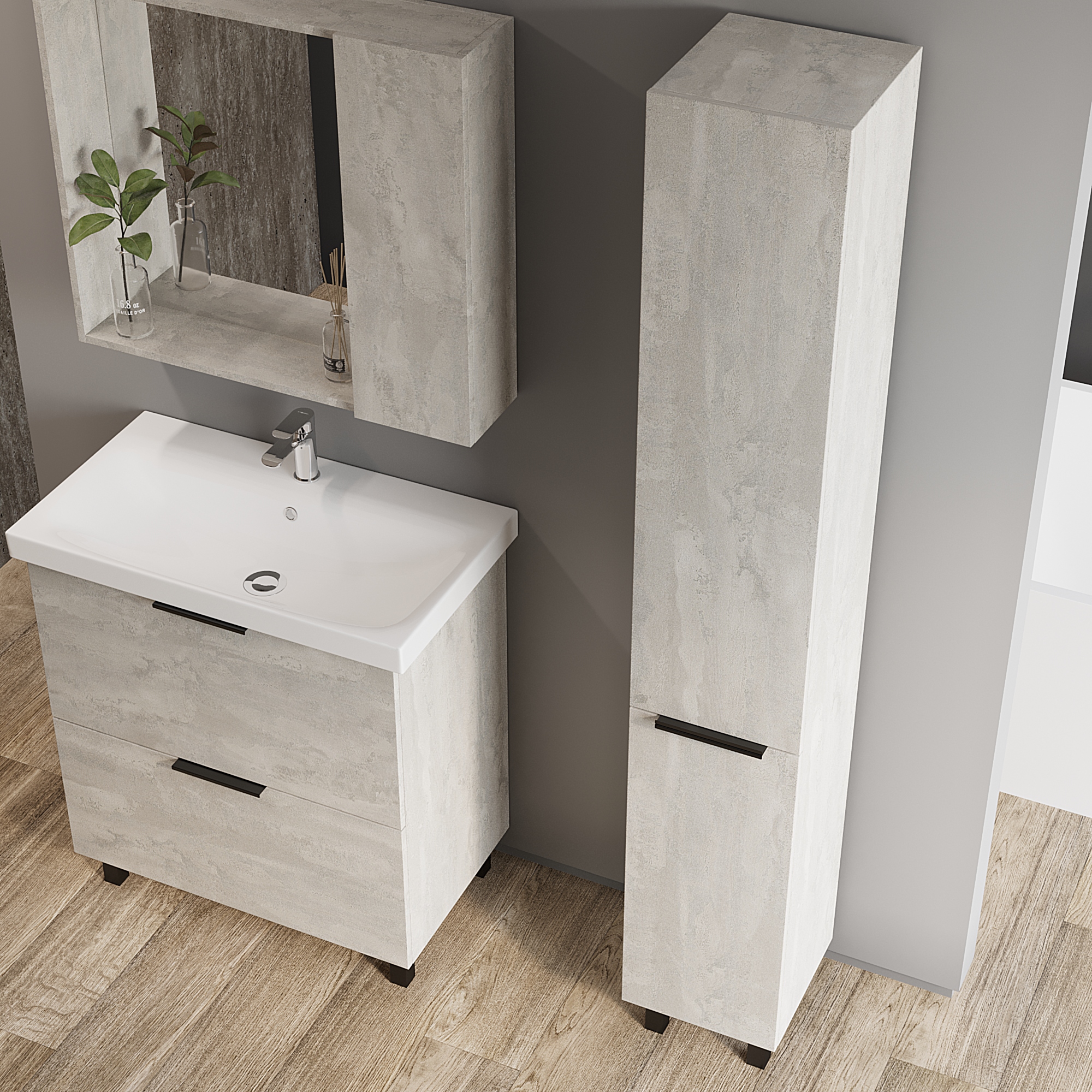 Шкаф-пенал VIANT БЕРЛИН 30 напольный цемент (VBER300C-PEN)