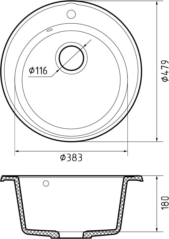 GranFest QUARZ (ECO-08) Мойка чаша D=480мм (черный)