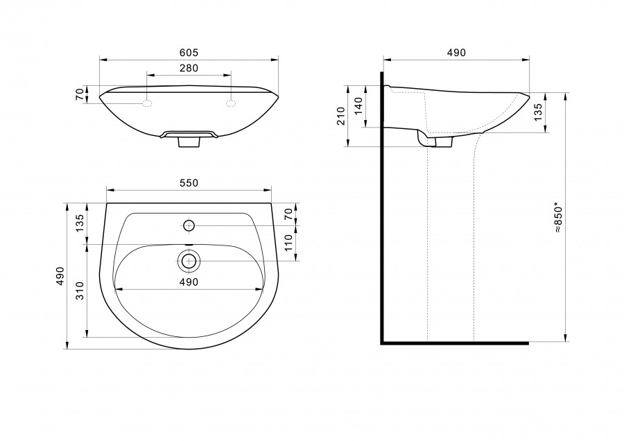 БРИЗ Умывальник 60 см., хр.кольцо, крепление, САНТЕК