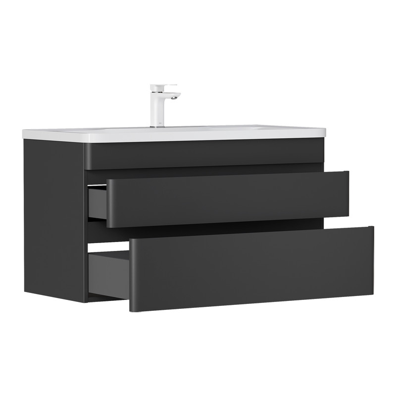 Тумба EQUIL Eltoro 100 подвесная 2 ящ. черный софт(под раковину Adel 100)