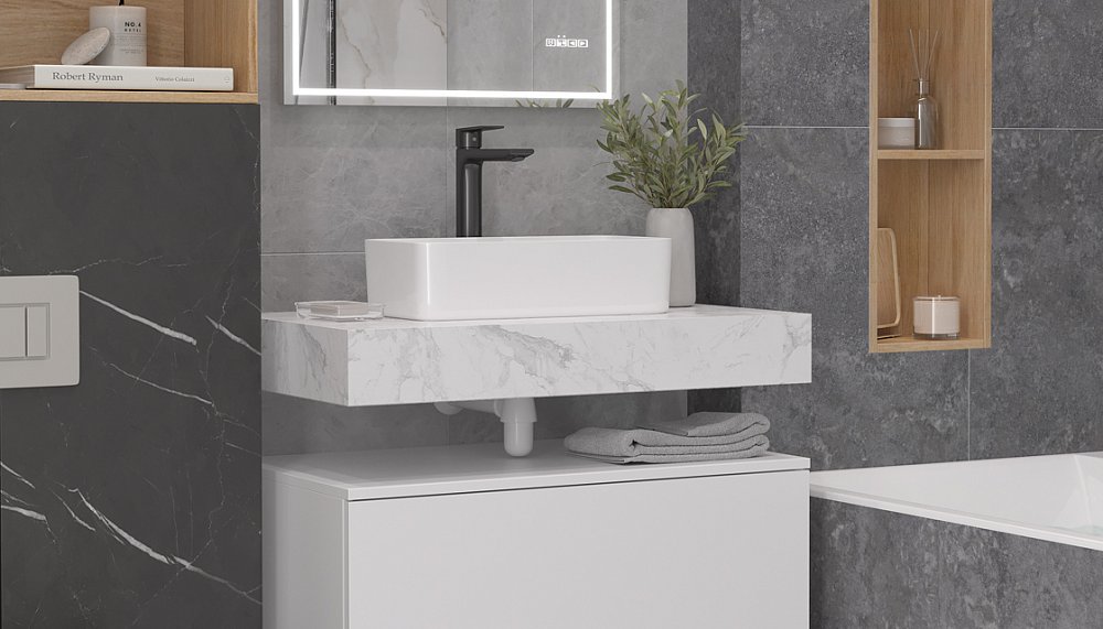 Столешница VELVEX Unit 80 белый мрамор