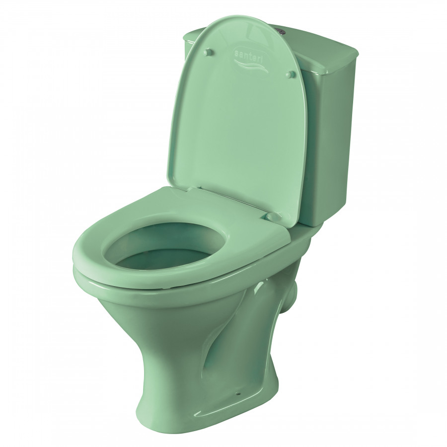 Унитаз-компакт "Вест" косой выпуск, с кнопочной арматурой и сиденьем, салатовый SANTERI