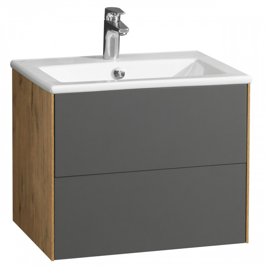 Тумба СОХО 60, дуб веллингтон, графит софт (под раковину ЭЛИНА 60)