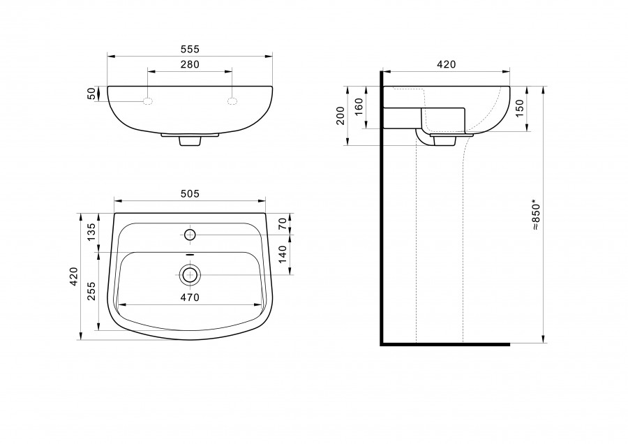 ЛОНГИ Умывальник 55см,белый,САНТЕК