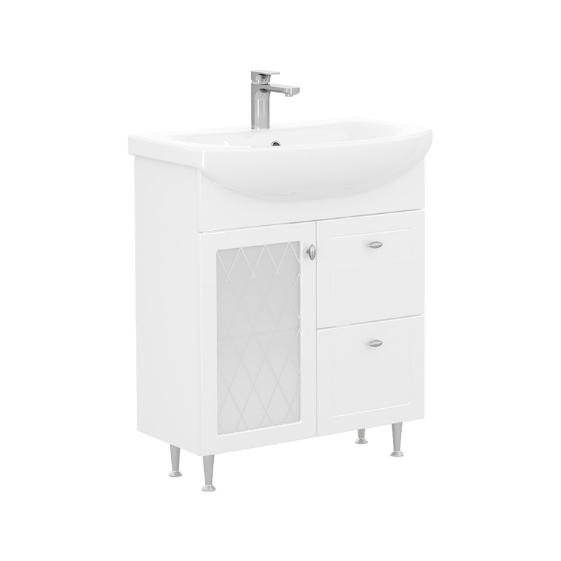 Тумба Milena 70, напольная, 1 дв., 2 ящ., белая (под раковину Балтика 70), VOLNA