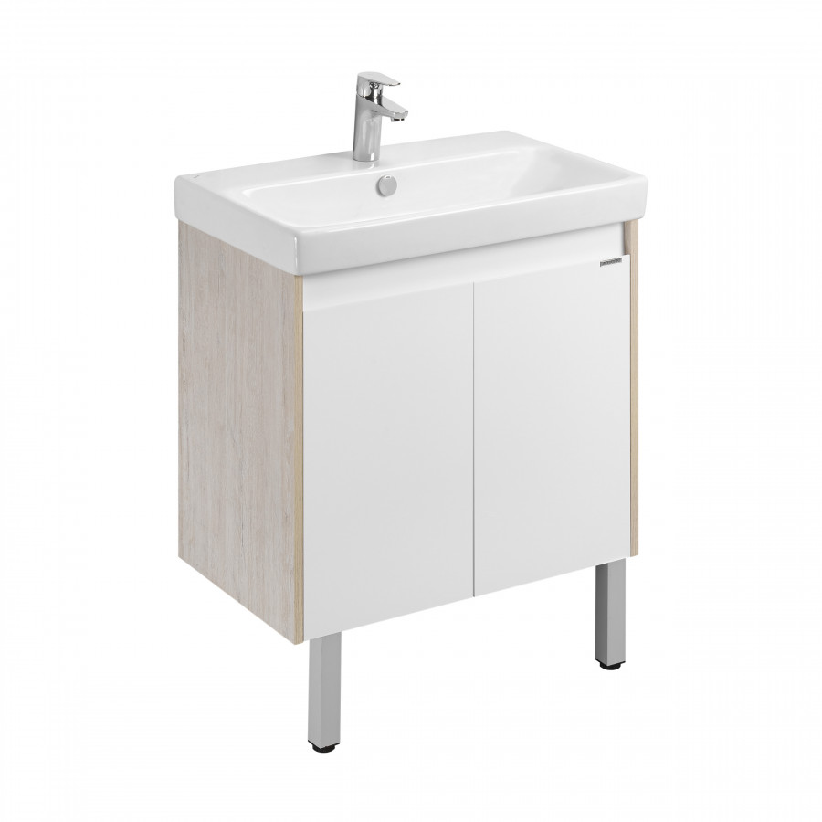 Тумба СКАНДИ DOORS 70, универс., 2 дв., белый глянец/дуб верона (под раковину АДРИАНА 70)