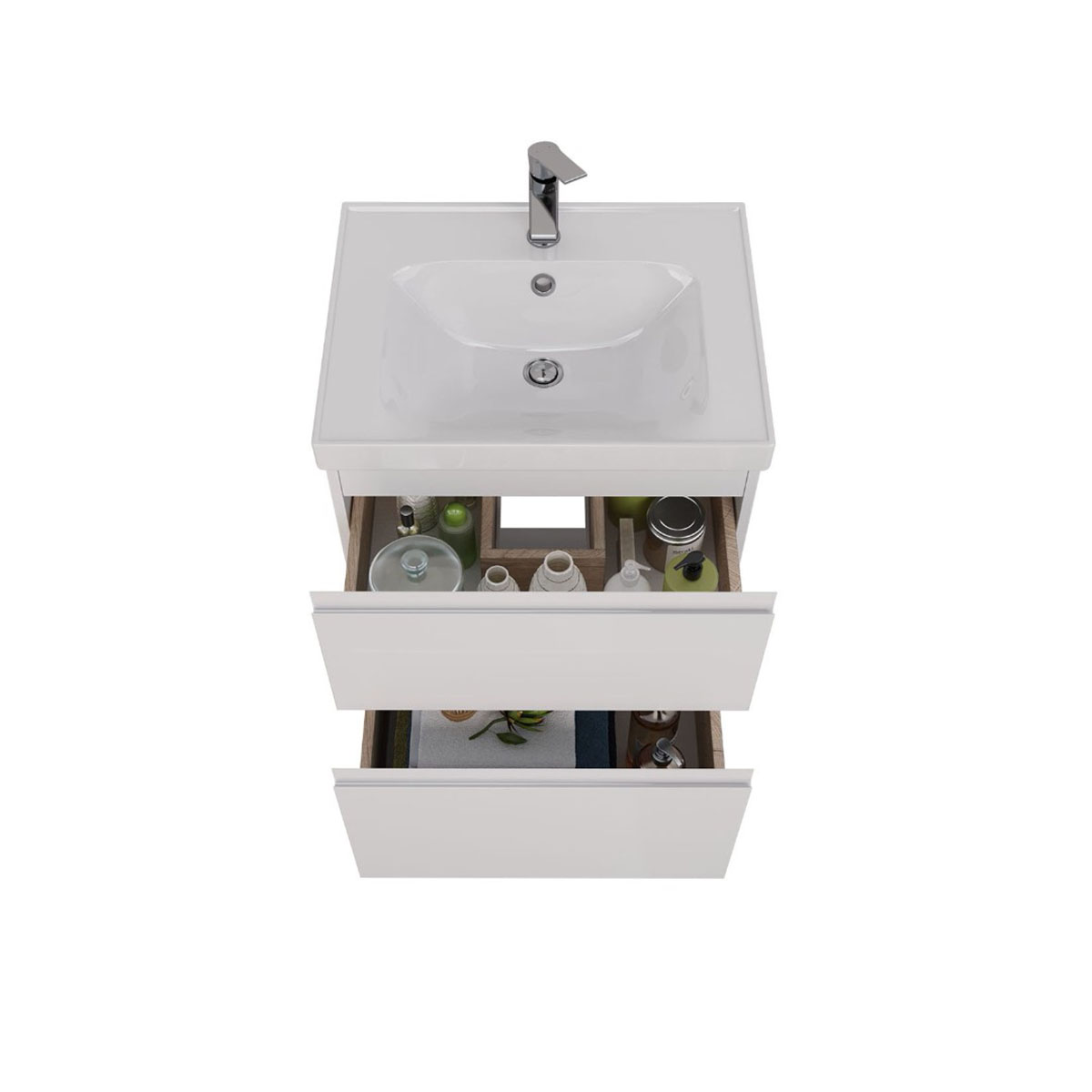 Тумба Lemark VEON 60 см под 1 раковину, подвесная/напольная, 2 ящика, цвет корпуса, фасада: Белый гл