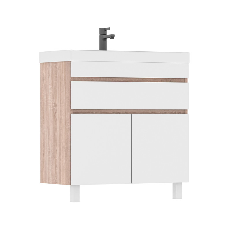 Тумба Conty 80, напольная, 2 дв., 1 ящ., белый/дуб снома (под раковину 9696-80), VOLNA