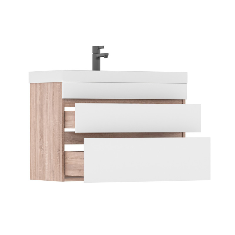 Тумба Conty 80, подвесная, 2 ящ., белый/дуб снома (под раковину 9696-80), VOLNA