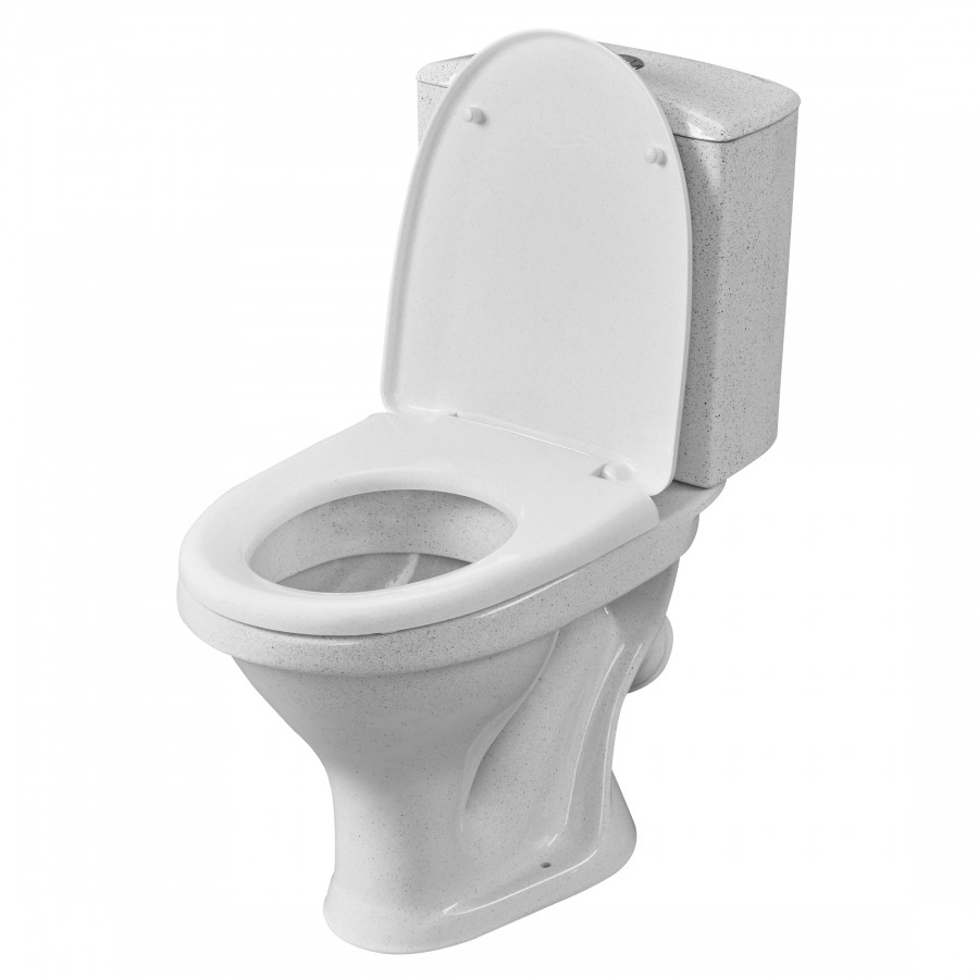 Унитаз-компакт "Вест" наклонный выпуск, с кнопочной арматурой и сиденьем, крап на белом. SANTERI