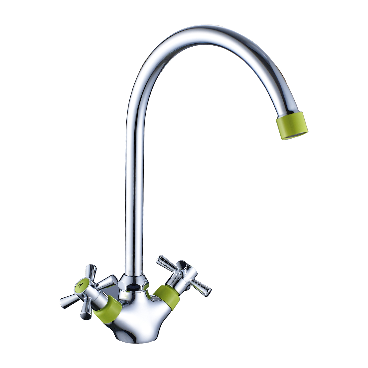 Смеситель двуручный для кухни с поворотным изливом, картридж 35 мм., зелёный/хром, DECOROOM