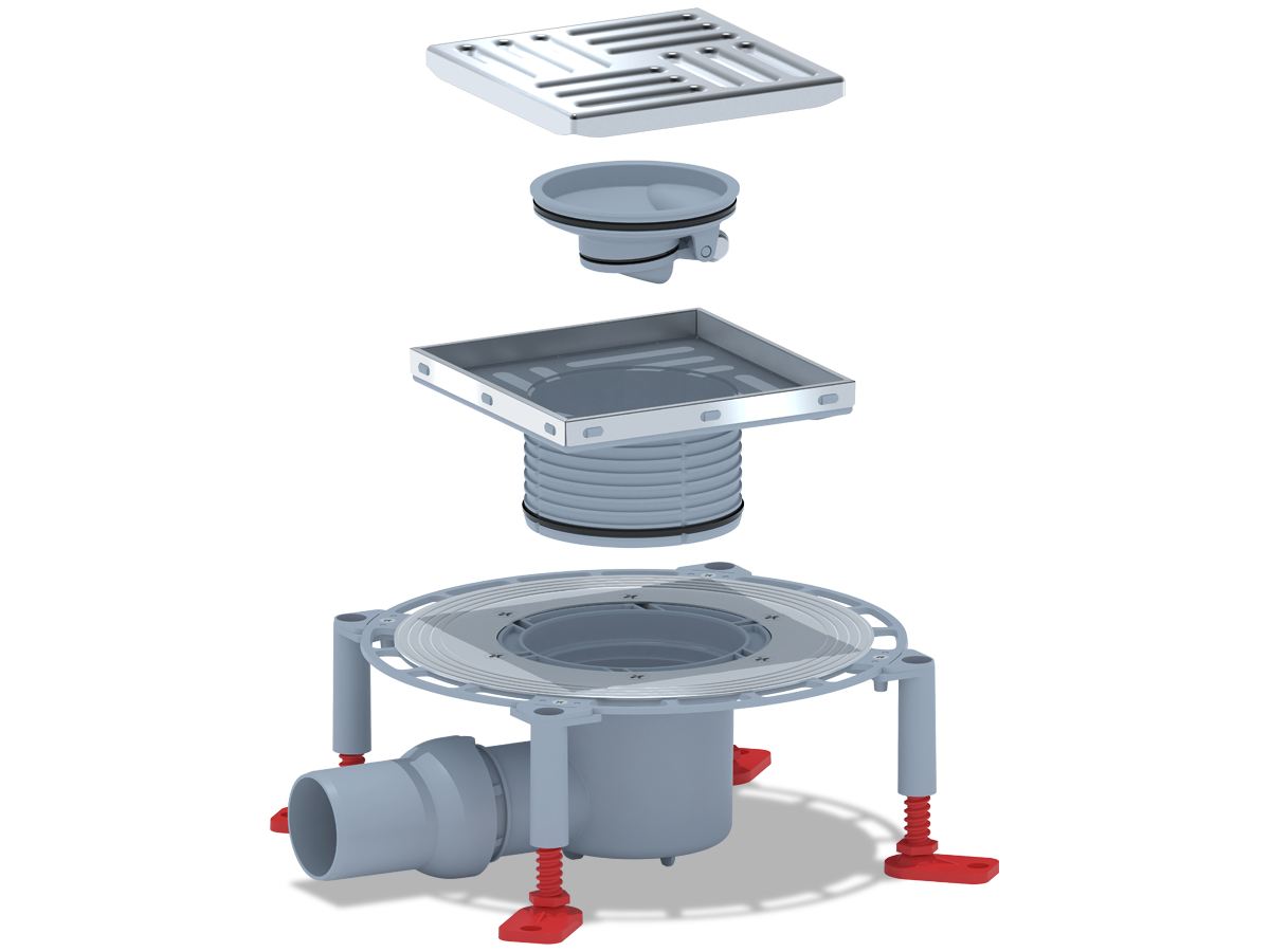 Трап для душа АНИ Пласт THQ5612 DN50 горизонтальный регулируемый с сухим затвором и решёткой из нержавеющей стали 150х150 мм