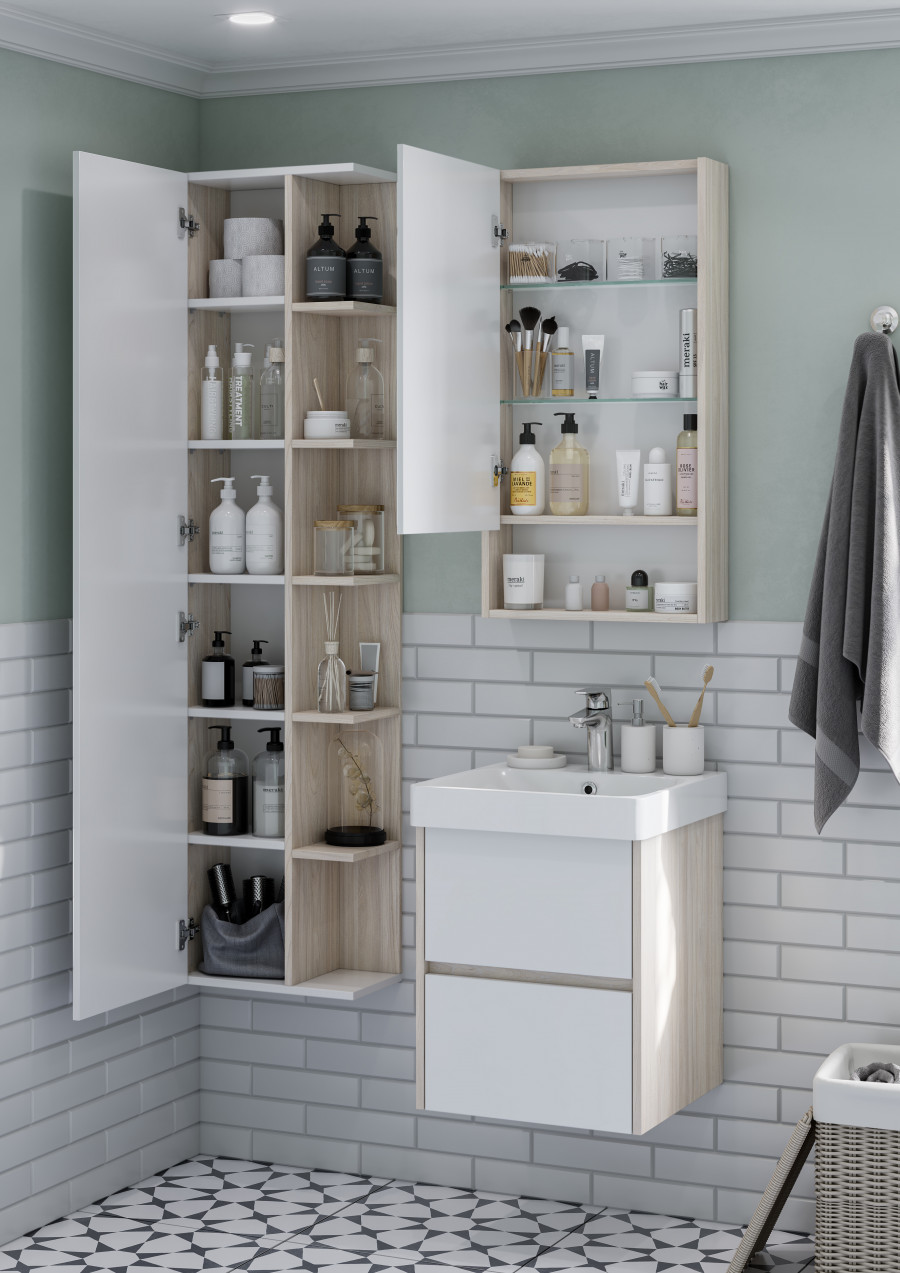 Зеркальный шкаф СКАНДИ 45, белый, дуб верона