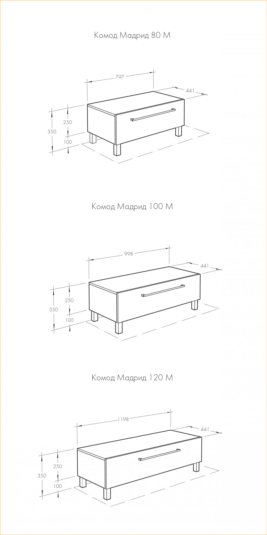 Комод МАДРИД 120 М, белый