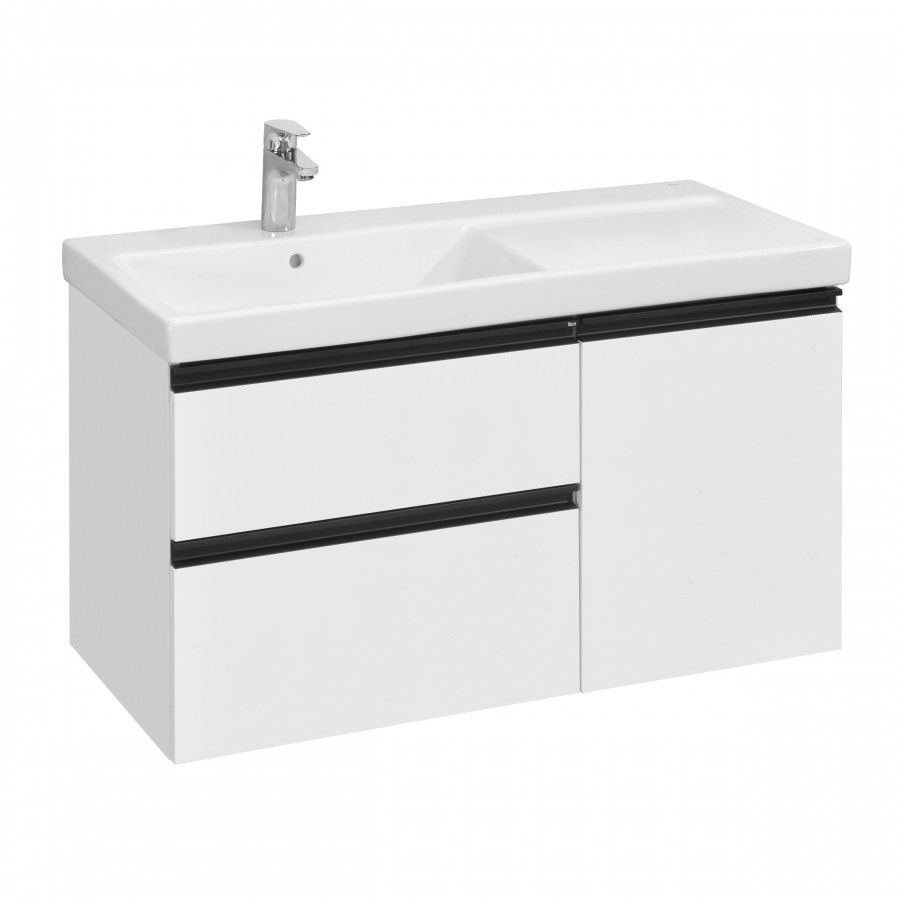 DOMI Тумба под раковину Gap Plus 100, 2 ящ., 1 дв., белый глянец, левая, ROCA