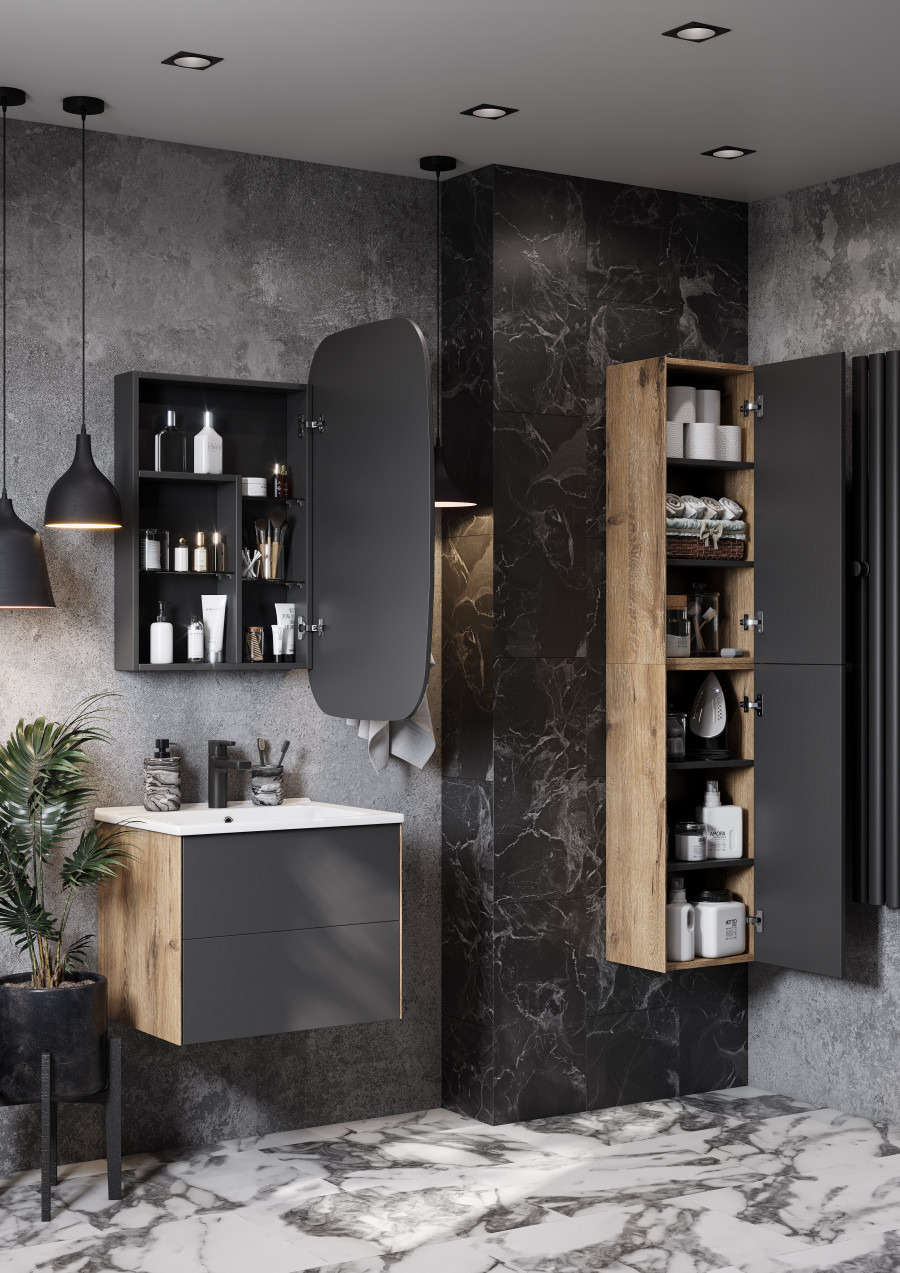 Зеркальный шкаф СОХО 60, графит, правый