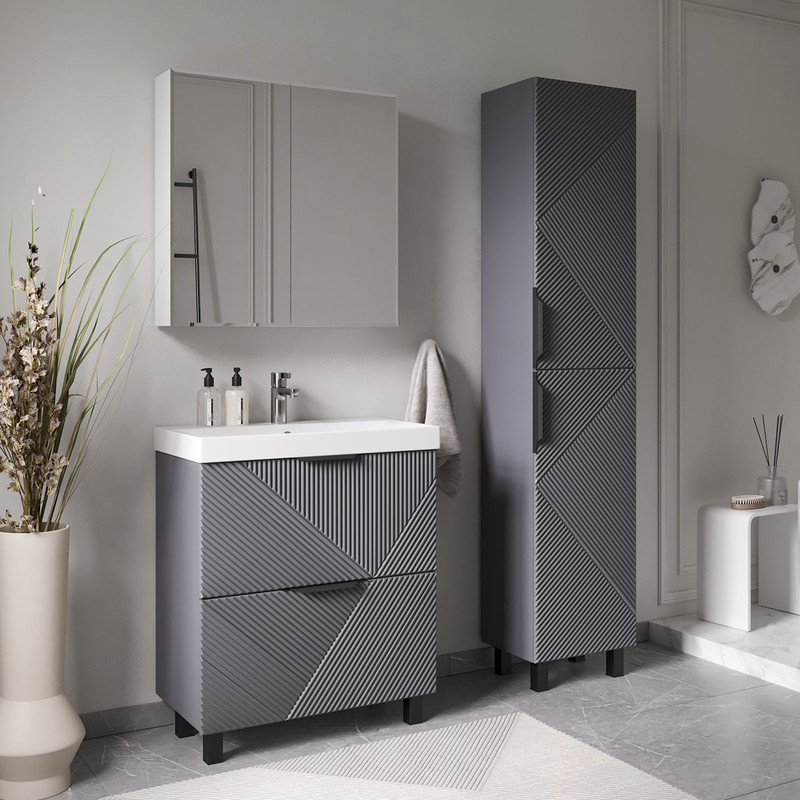 Шкаф зеркальный Geometry 40, напольный, графит, VOLNA