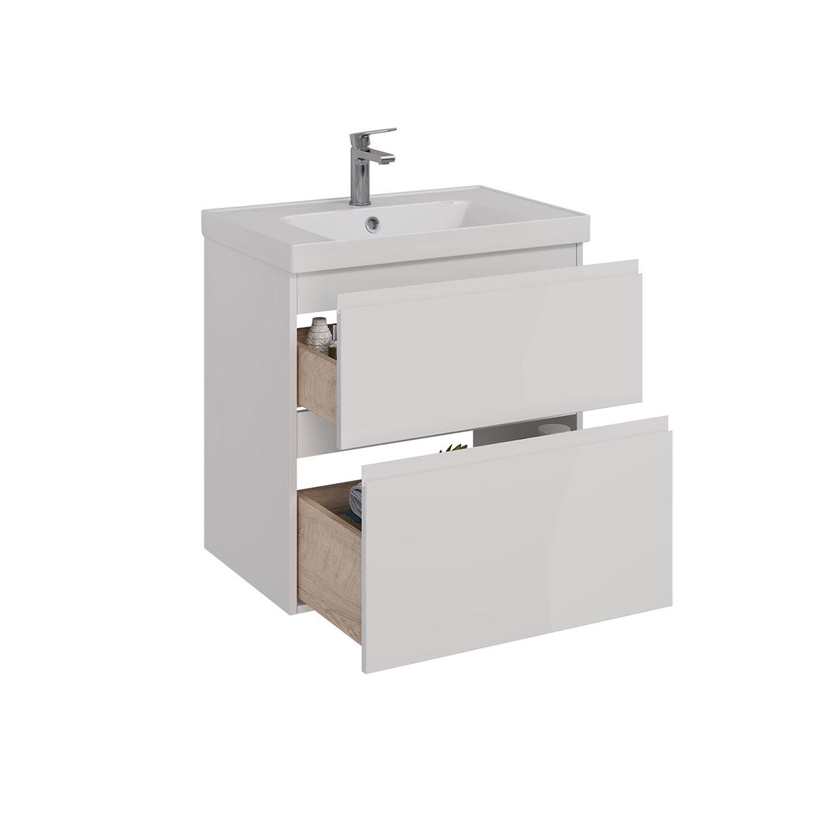 Тумба Lemark VEON 70 см под 1 раковину, подвесная/напольная, 2 ящика, цвет корпуса, фасада: Белый гл