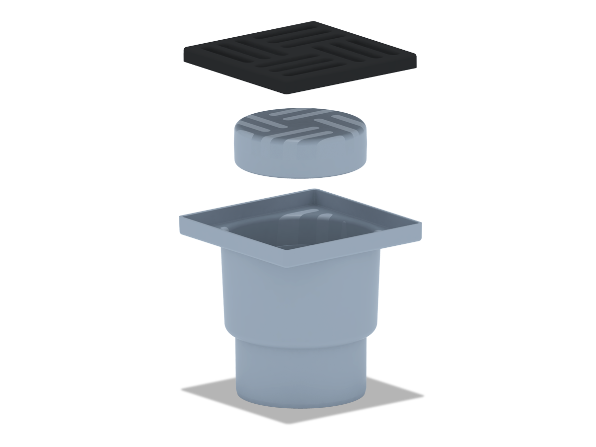 Трап для душа АНИ Пласт TQ1216 DN110 вертикальный нерегулируемый с сухим затвором и решёткой из чугуна 150х150 мм