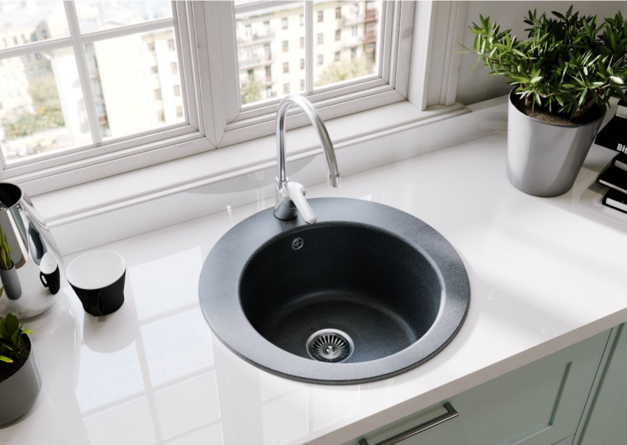Мойка для кухни  Иверия 480x480x190 мм,круглая, графит