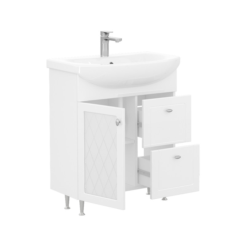 Тумба Milena 70, напольная, 1 дв., 2 ящ., белая (под раковину Балтика 70), VOLNA