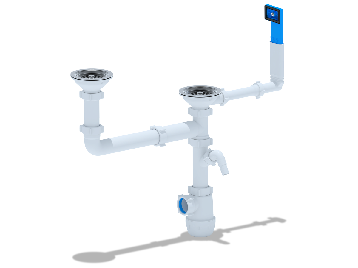 Сифон для мойки АНИ Пласт Грот A7700 3 1/2 дюйма 40 двойной разноуровневый с жестким переливом и отводом для стиральной машины