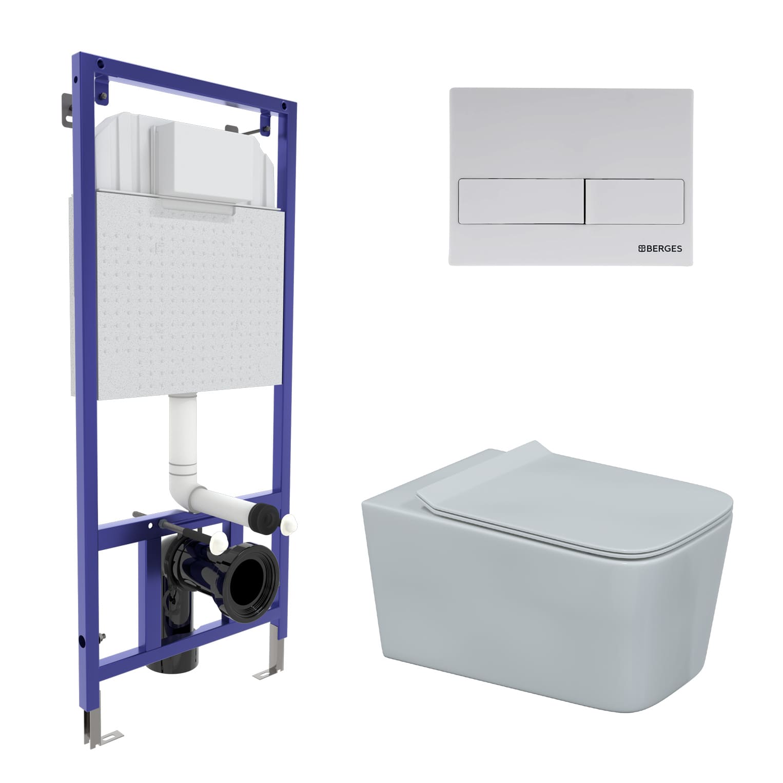 Комплект для монтажа подвесного унитаза: инсталляция NOVUM525, кнопка L4 Soft Touch белая, унитаз FL