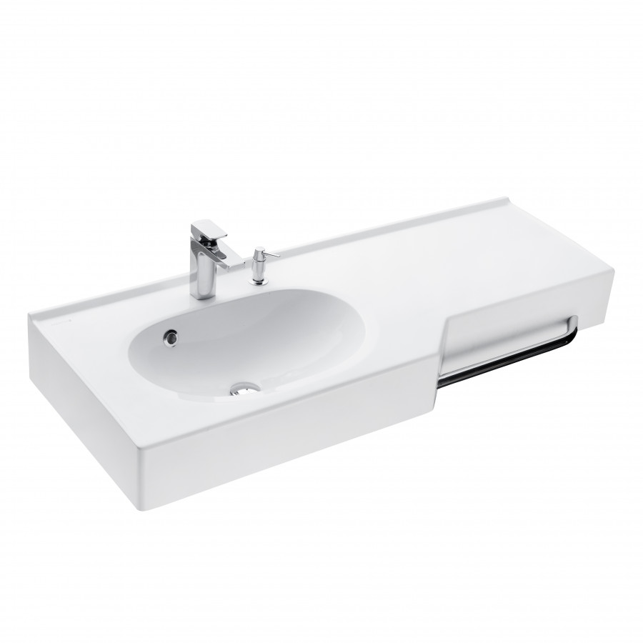 Раковина ОТЕЛЬ 2/1270, левая с навесами и диспенсором