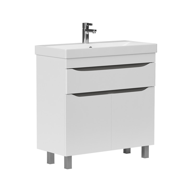 Тумба Lake 80, напольная, 2 дв., 1 ящ., белый/серый оникс (под раковину 9696-80), VOLNA