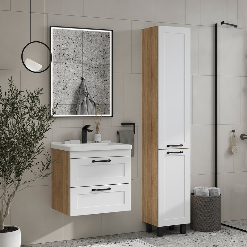 Пенал EQUIL Lago 35 напольный белый/дерево