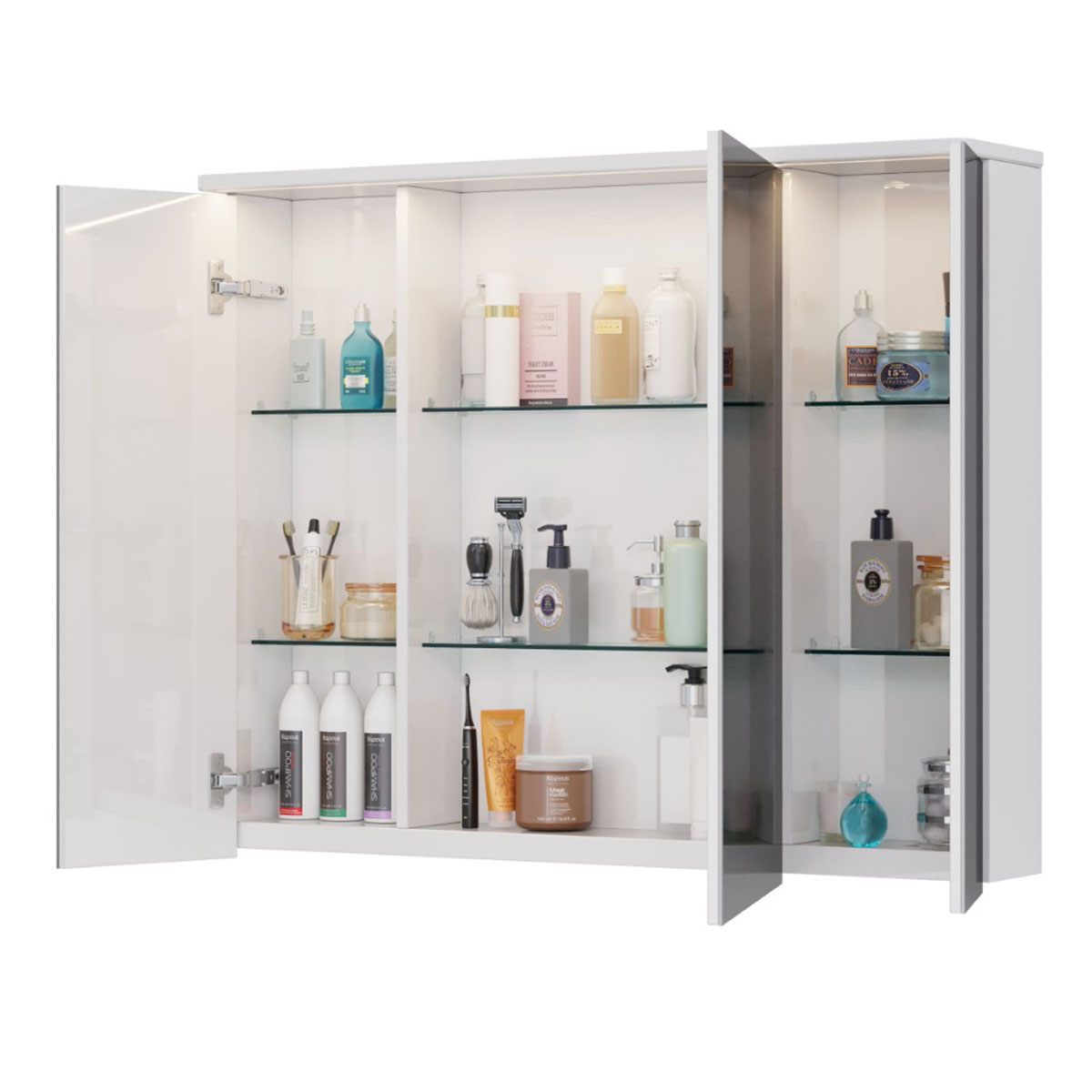 Шкаф зеркальный Lemark ZENON 100х80 см 3-х дверный, с козырьком-подсветкой, с розеткой, цвет корпуса