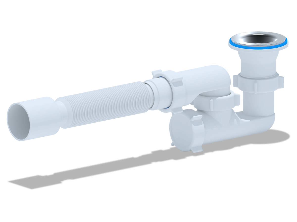 Сифон для душевого поддона АНИ Пласт E215 1 1/2 дюйма 40 регулируемый с гибкой трубой 40х50