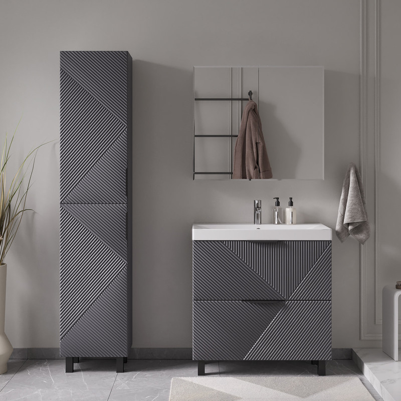 Шкаф зеркальный Geometry 40, напольный, графит, VOLNA