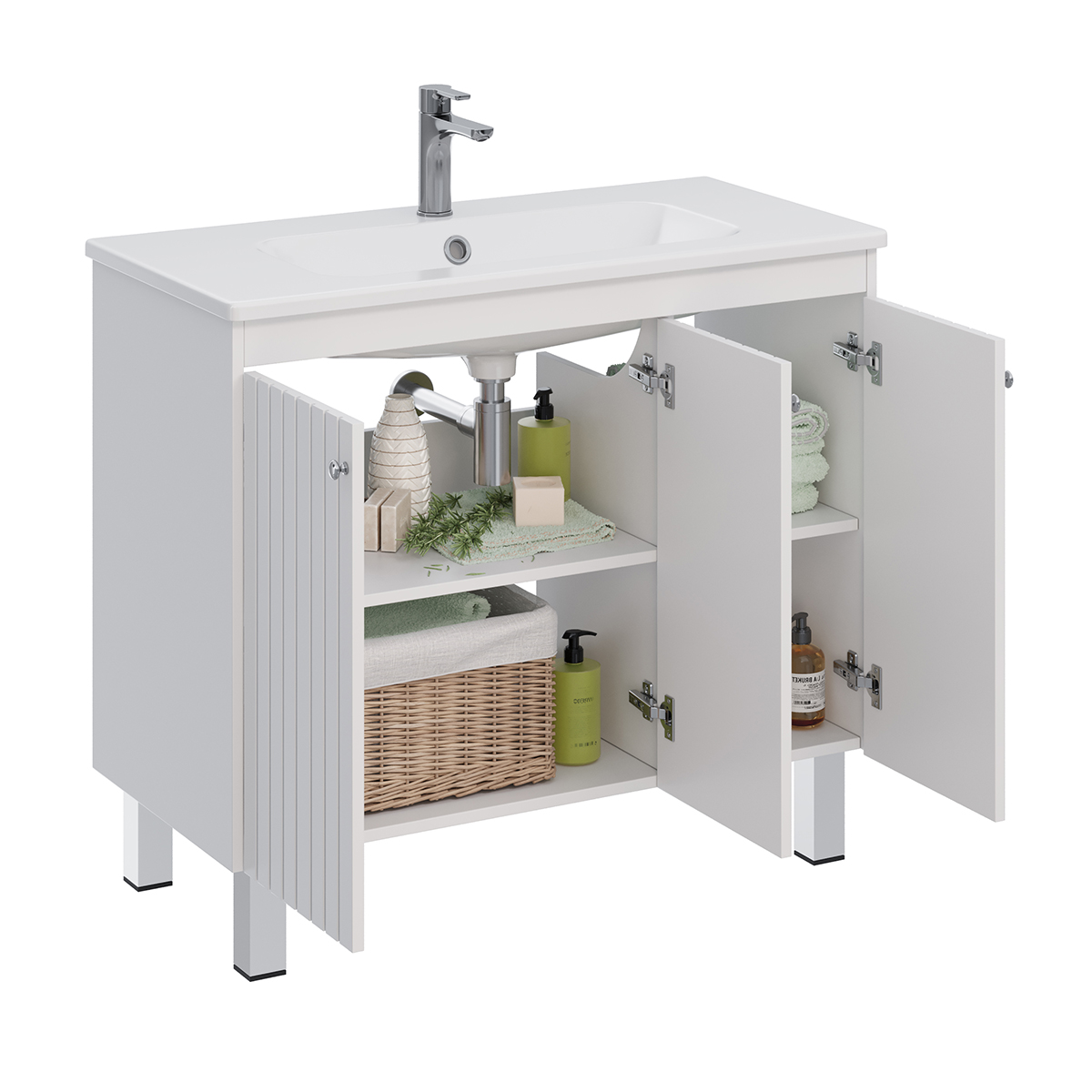 Тумба Lemark ROMANCE 100 см под 1 раковину, подвесная/напольная, 3-х дверная, цвет корпуса, фасада: 