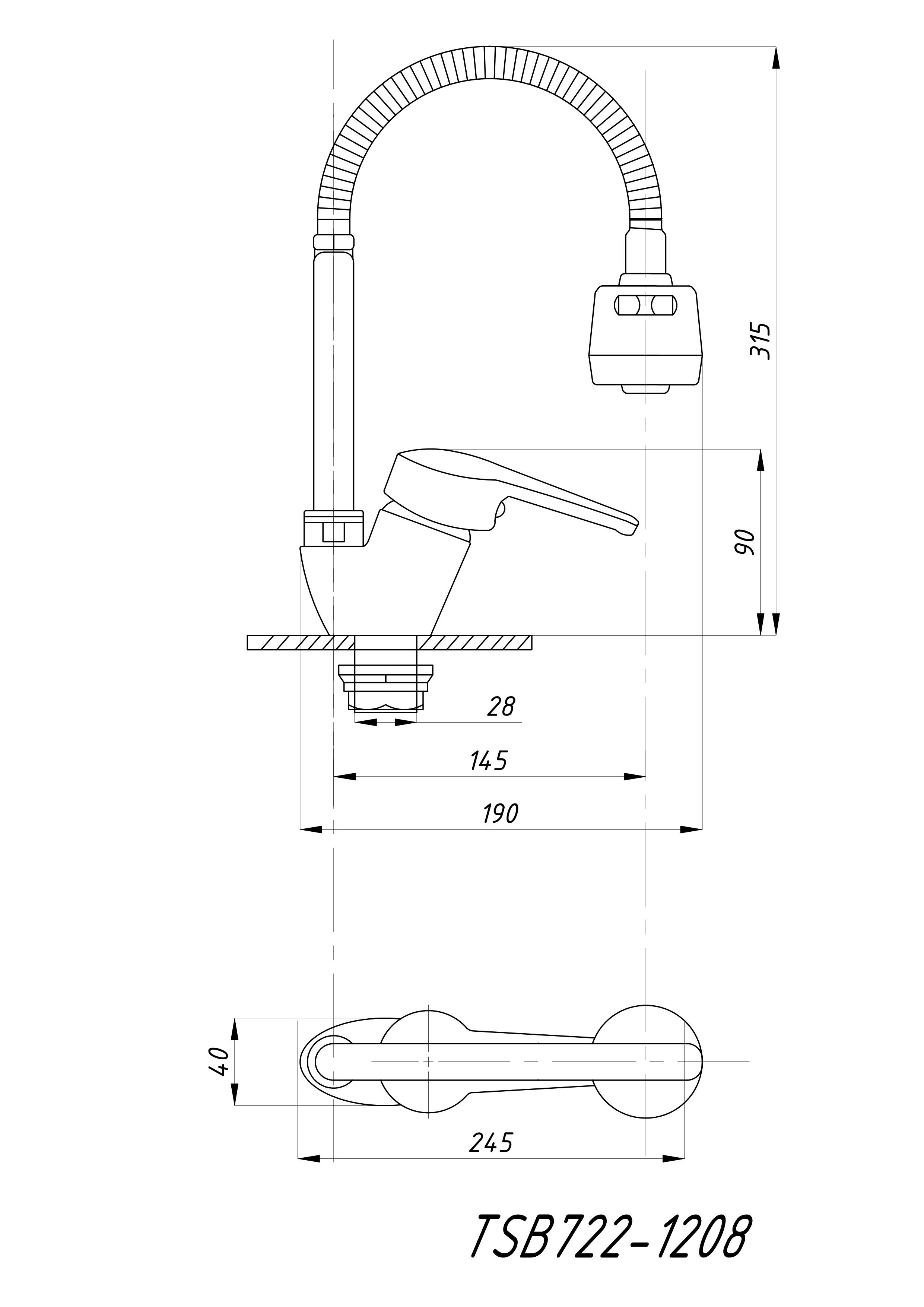 Смеситель для кухни TSARSBERG TSB-722-1208 гибкий излив тип См-МОЦБА