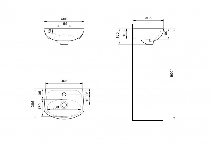 АНИМО Умывальник 40 см., хр.кольцо, крепление, САНТЕК